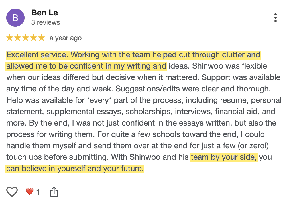 Google review from Ben Le