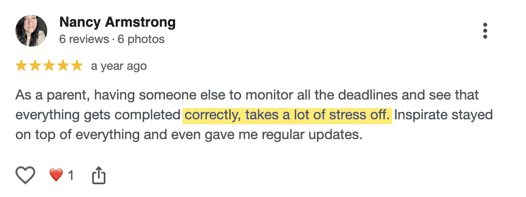 Google review from Nancy Armstrong