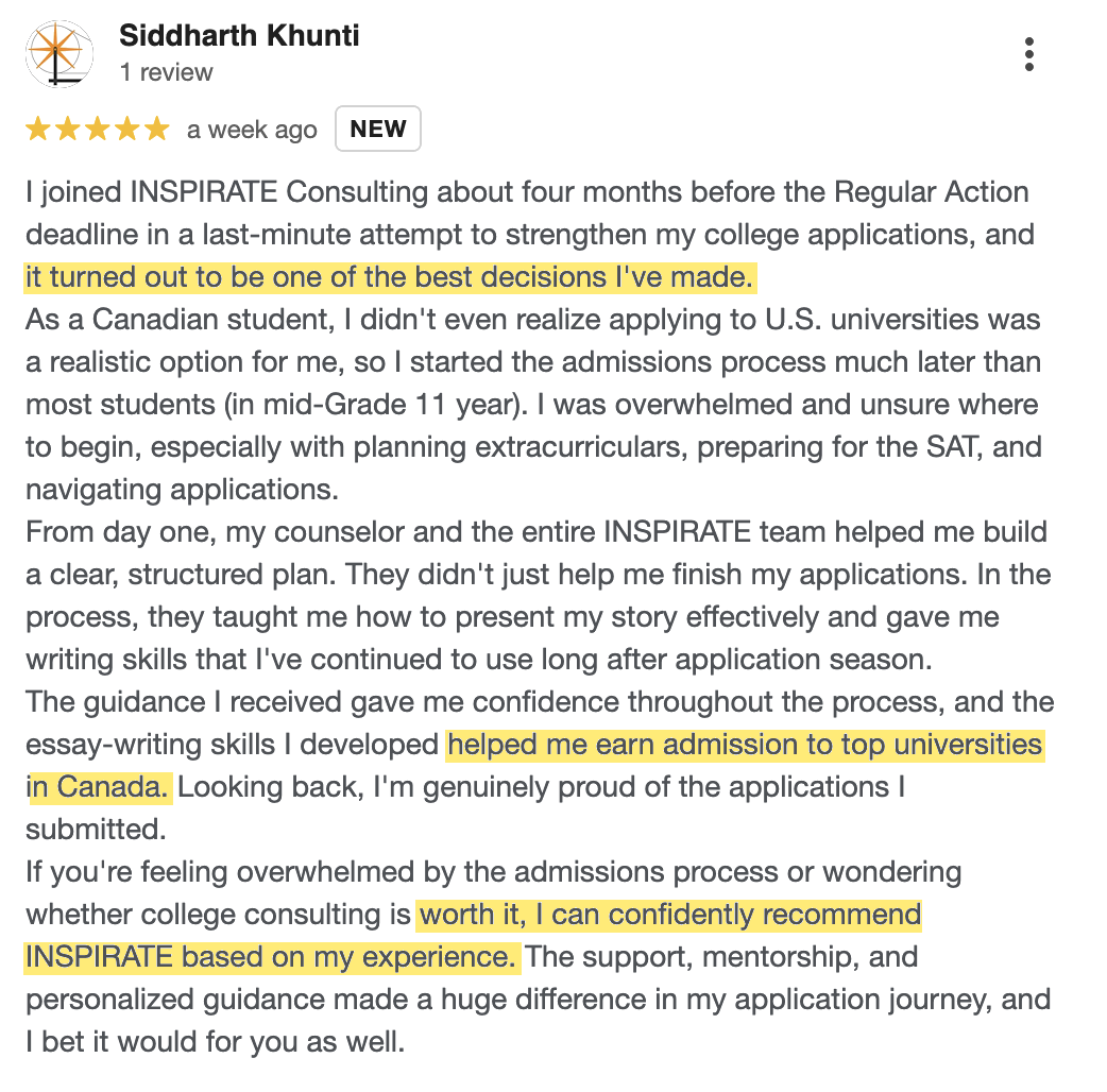 Google review from Siddharth Khunti