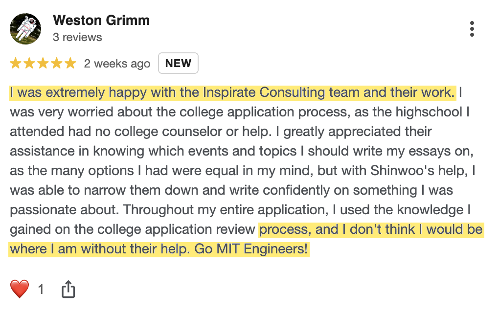 Google review from Weston Grimm