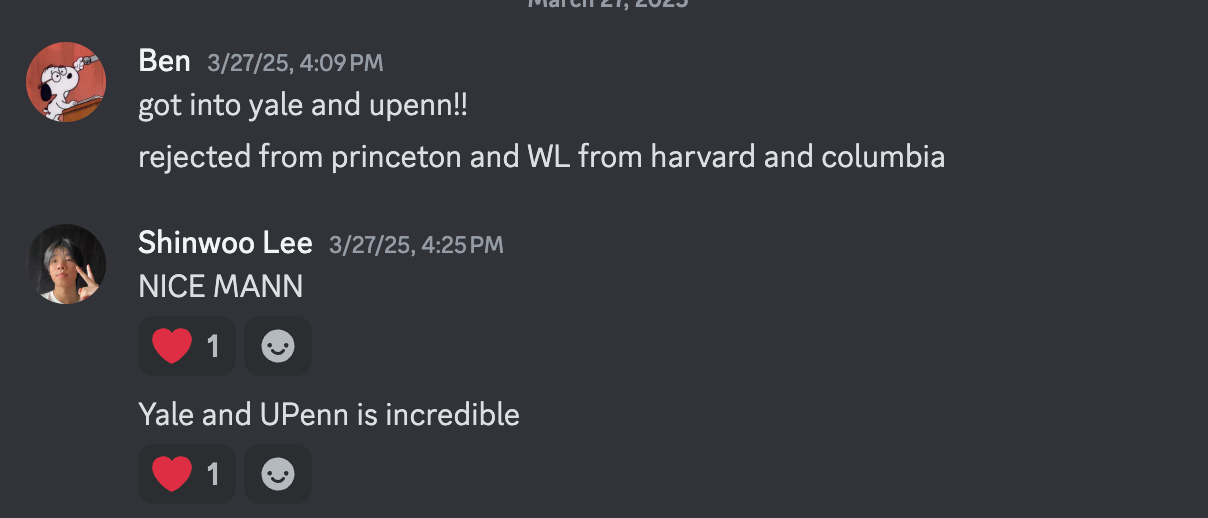 Student message: got into Yale and UPenn