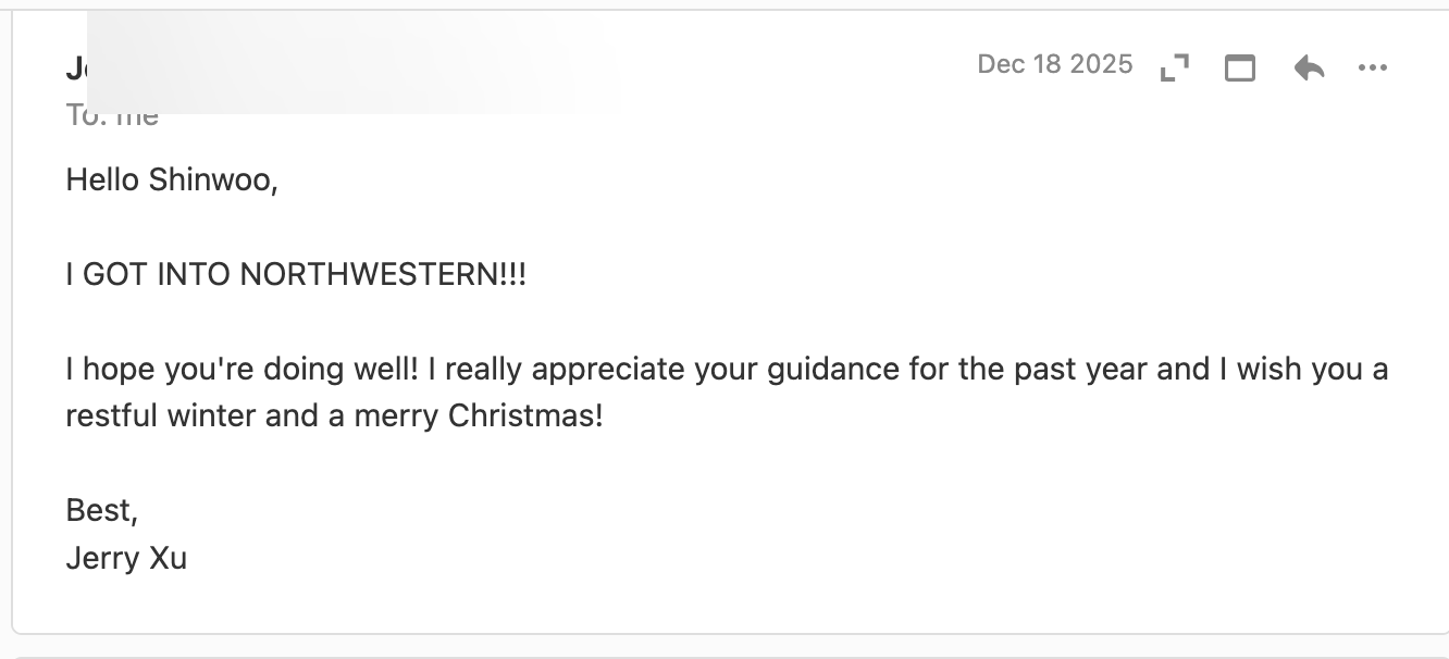 Student email: I got into Northwestern!